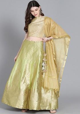 Sea Green Embroidered Poly Blend Lehenga Set