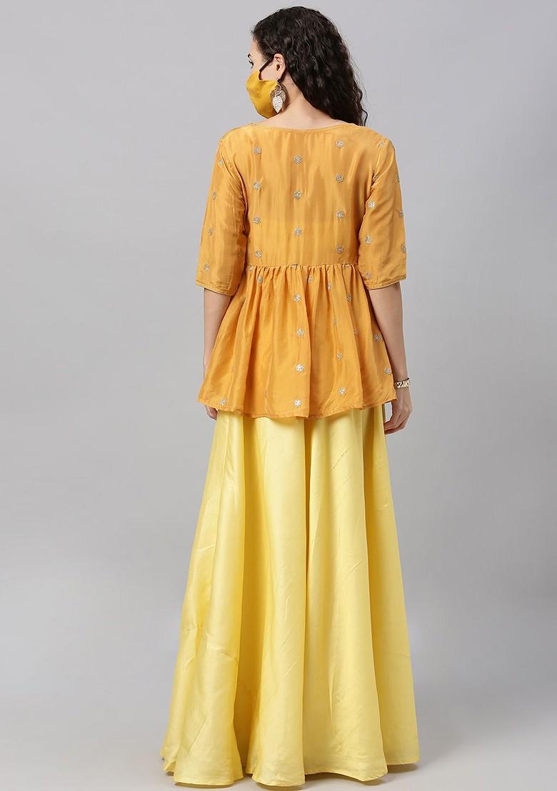 Yellow Solid Poly Blend Lehenga Set