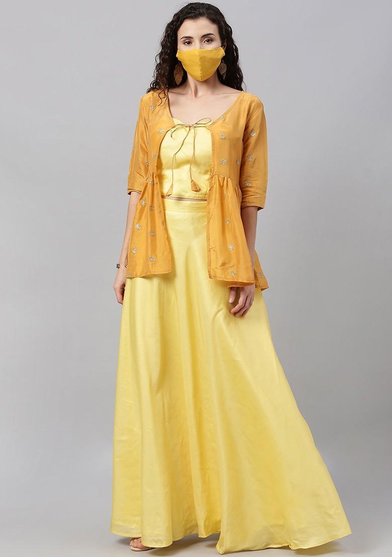 Yellow Solid Poly Blend Lehenga Set