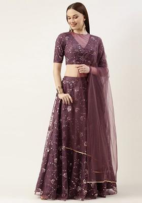 Purple Embellished Poly Blend Lehenga Set