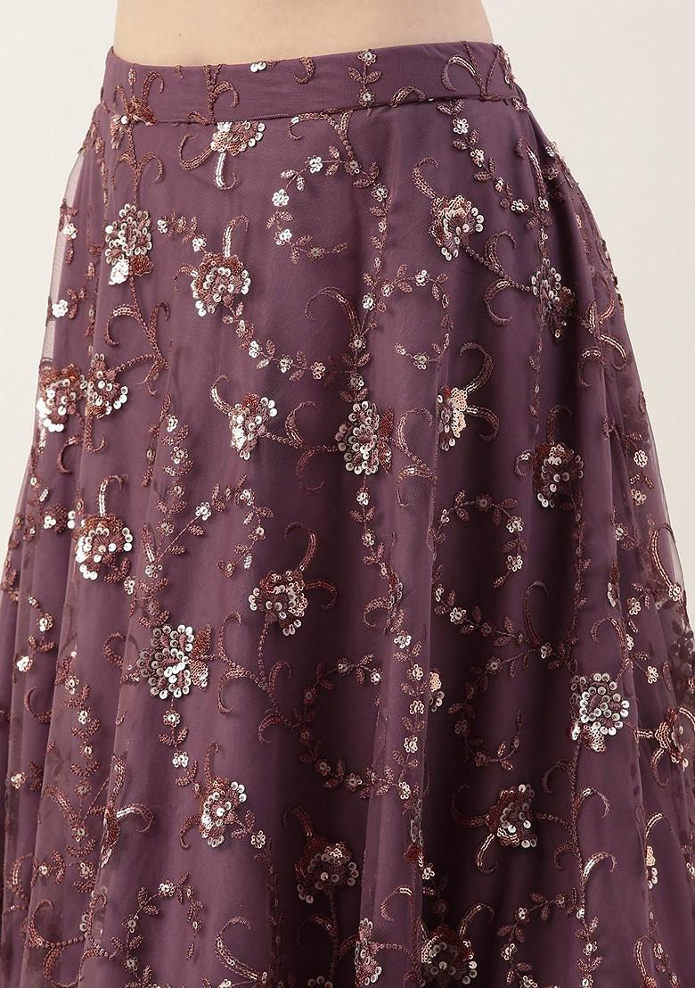 Purple Embellished Poly Blend Lehenga Set