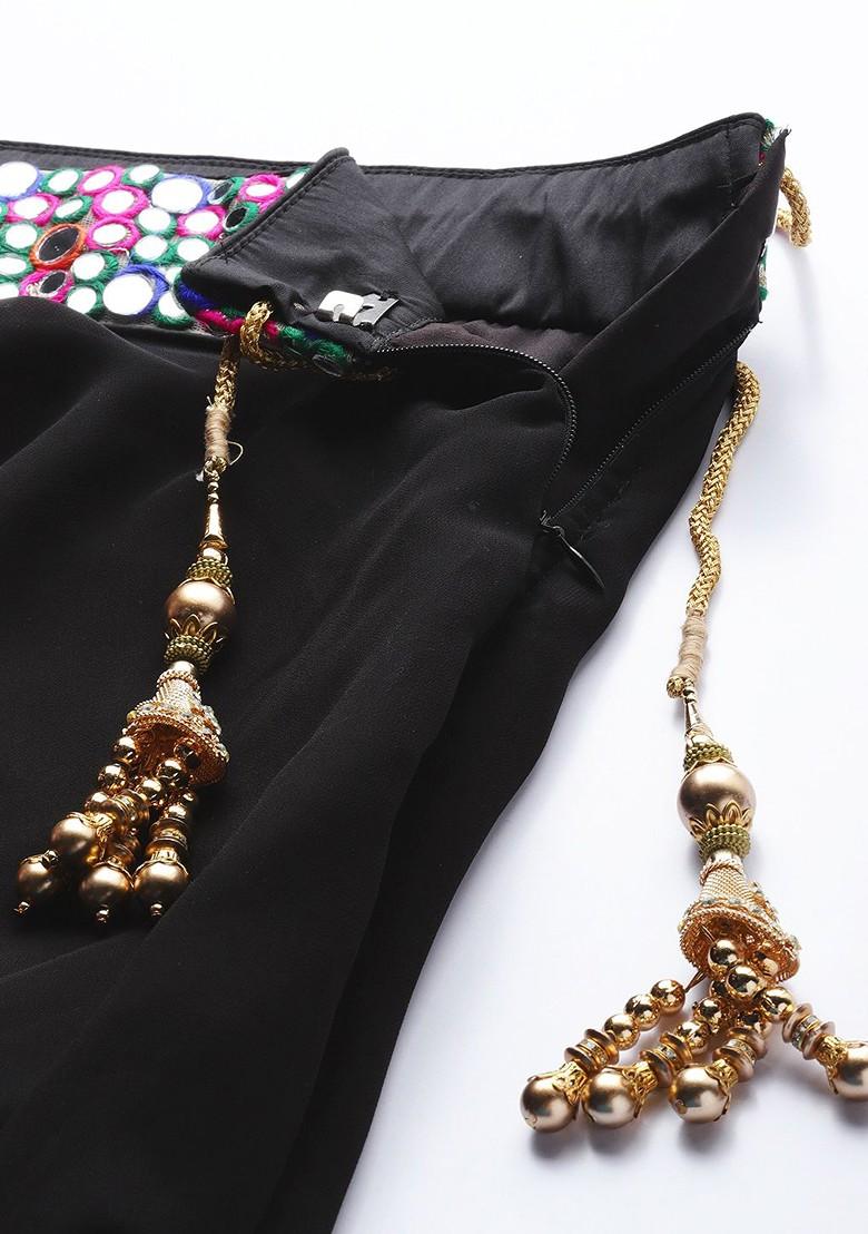 Black Embroidered Poly Blend Lehenga Set