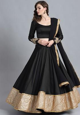 Black Sequin Embroidered Poly Blend Lehenga Set