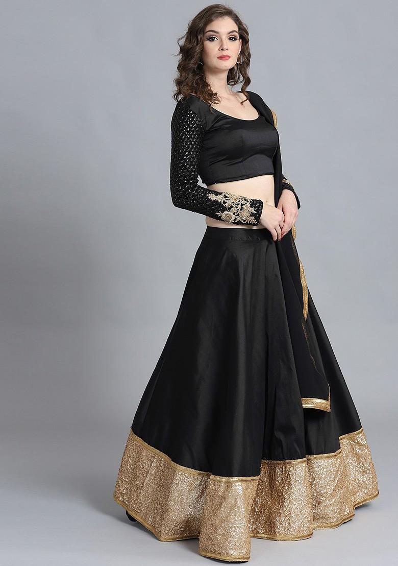 Black Sequin Embroidered Poly Blend Lehenga Set
