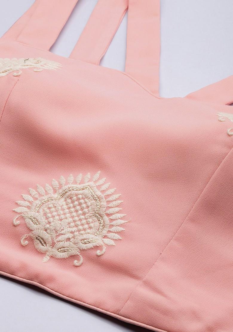 Pink Embroidered Poly Blend Lehenga Set