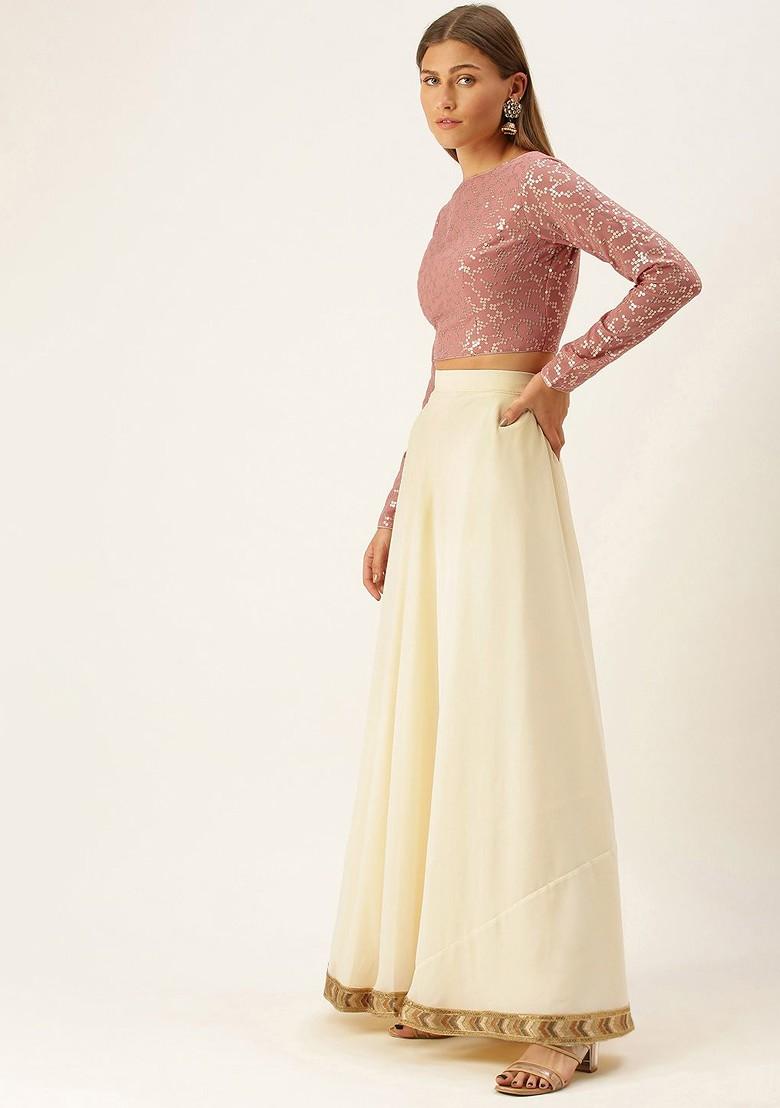 Pink Sequin Embroidered Poly Blend Lehenga Set