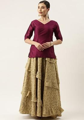 Purple Solid Poly Blend Lehenga Set