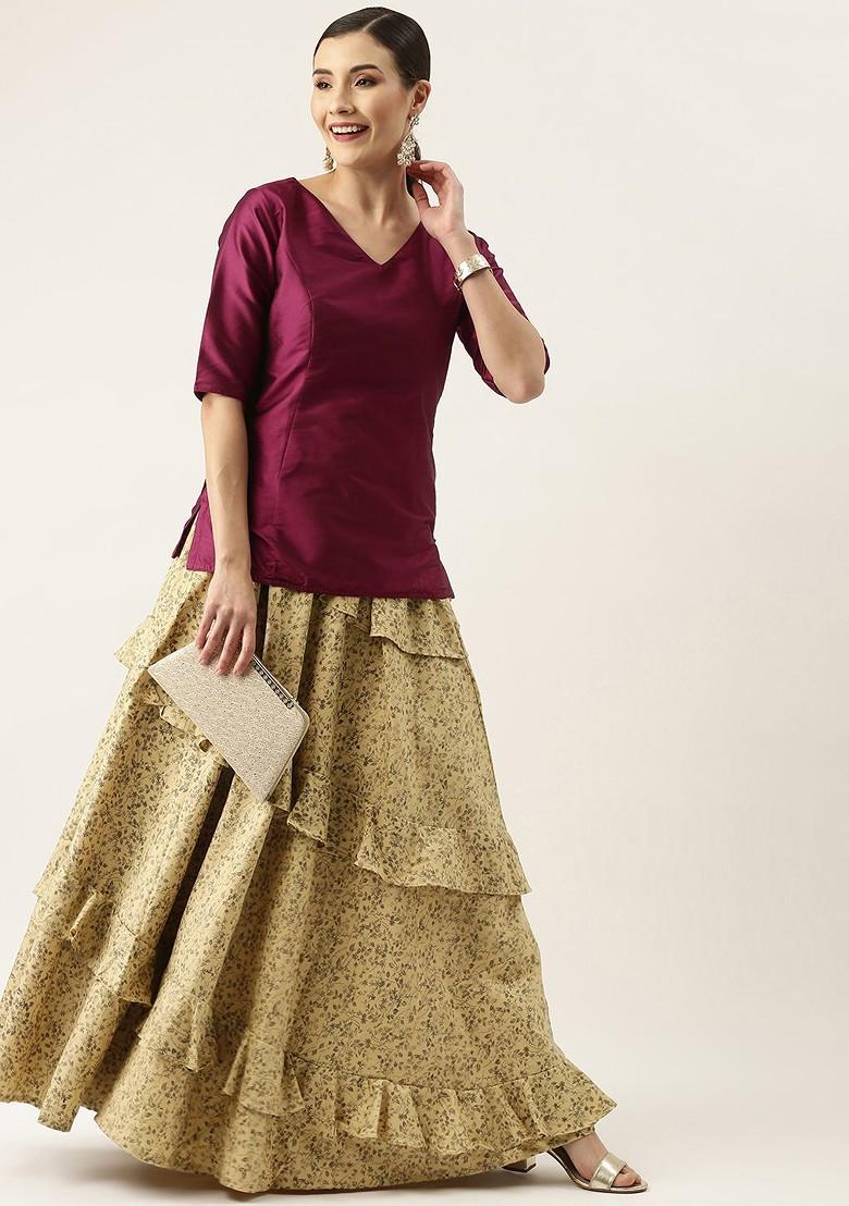 Purple Solid Poly Blend Lehenga Set