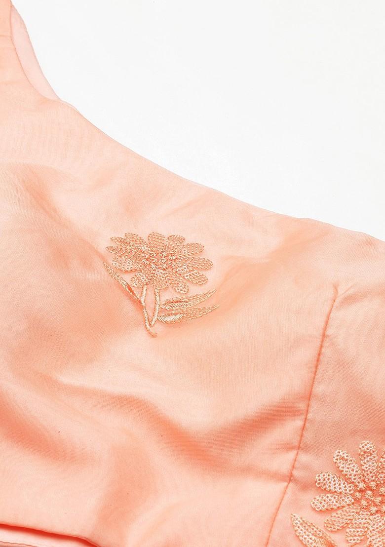 Peach Solid Poly Blend Lehenga Set