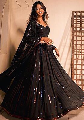 Black Embroidered Georgette Lehenga Set