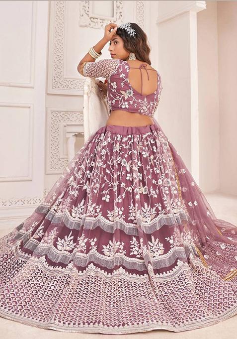 Mauve Embroidered Net Lehenga Set