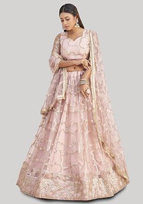 Pink Embroidered Net Lehenga Set