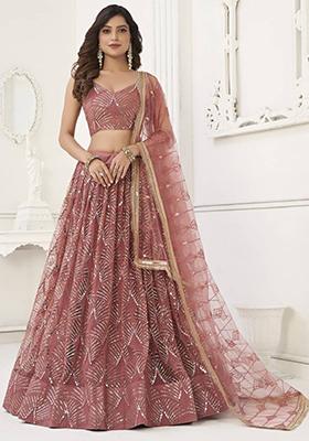 Pink Embroidered Net Lehenga Set