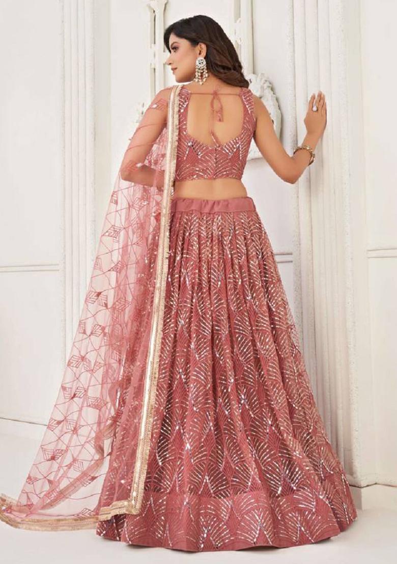 Pink Embroidered Net Lehenga Set