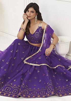 Purple Embroidered Net Lehenga Set