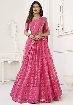 Pink Embroidered Net Lehenga Set