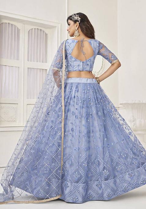 Light Blue Embroidered Net Lehenga Set