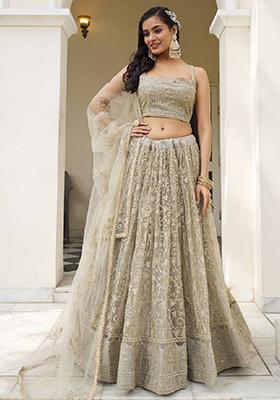 Ivory Embroidered Net Lehenga Set