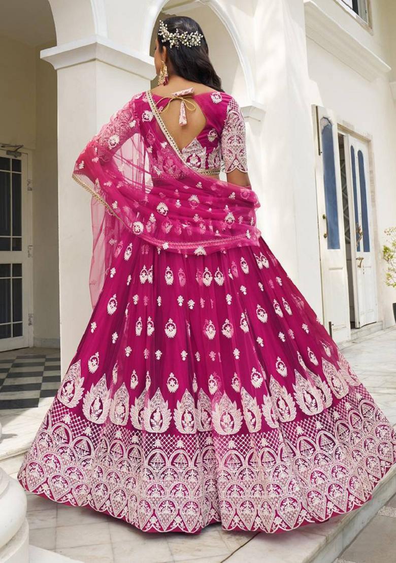 Rani Pink Embroidered Net Lehenga Set
