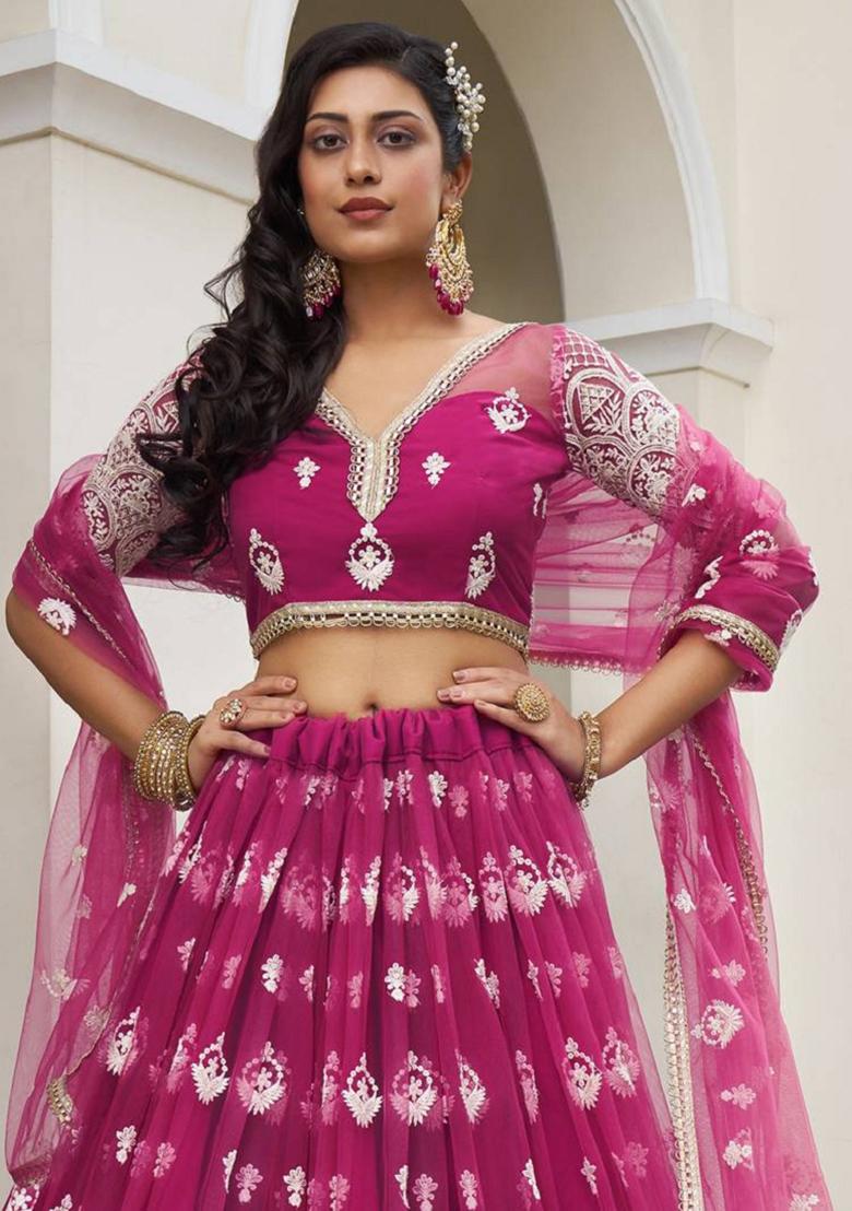 Rani Pink Embroidered Net Lehenga Set