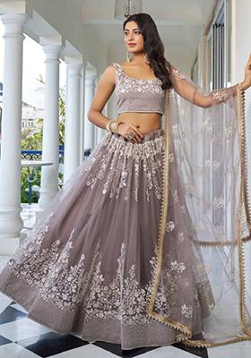 Grey Embroidered Net Lehenga Set