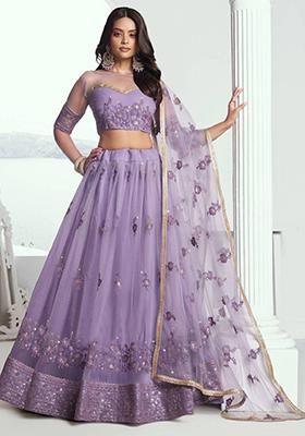 Lavender Embroidered Net Lehenga Set