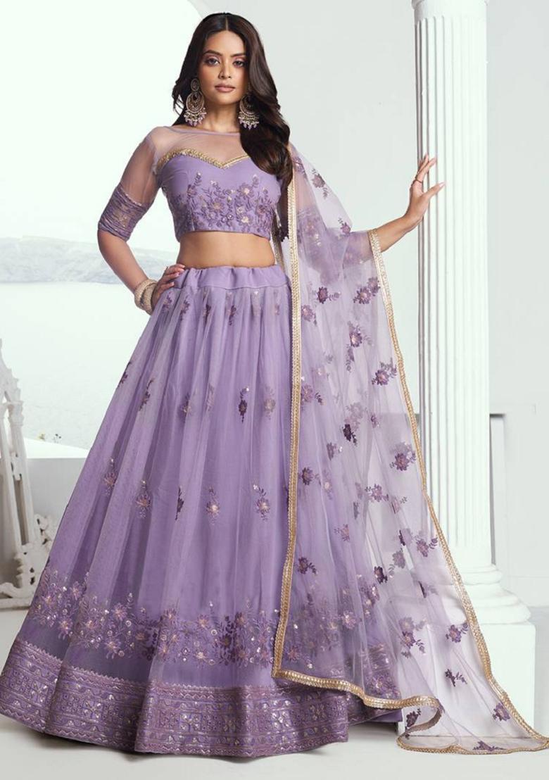 Lavender Embroidered Net Lehenga Set