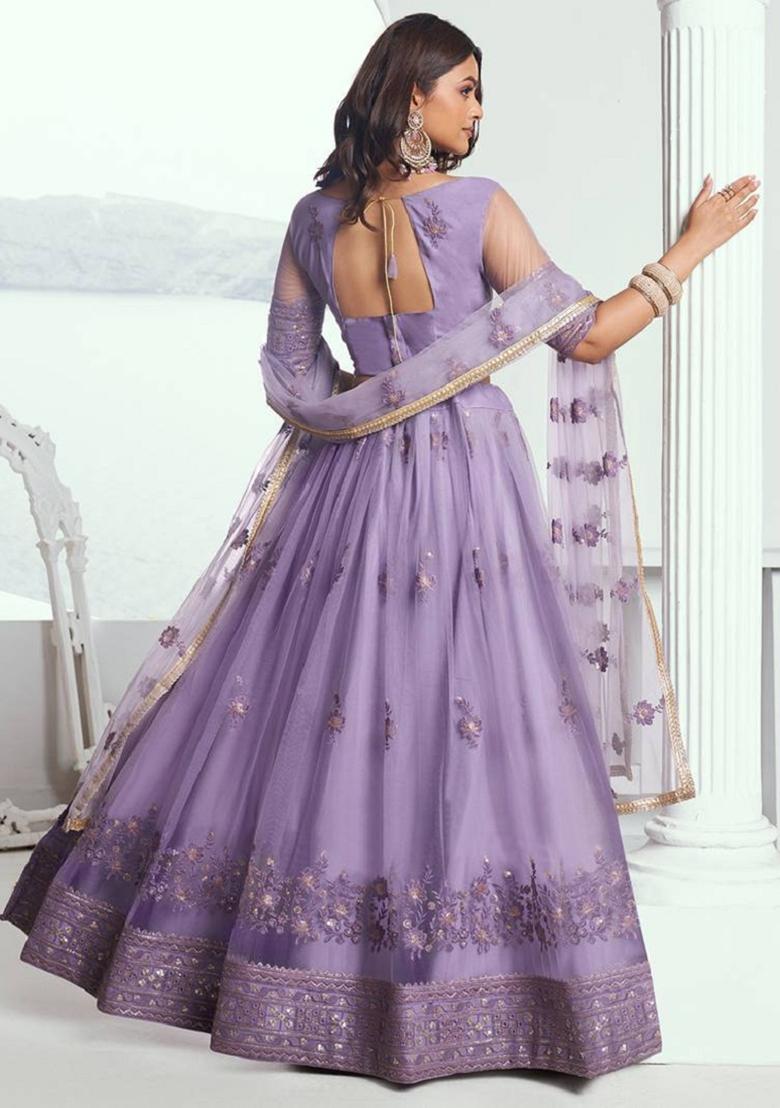 Lavender Embroidered Net Lehenga Set