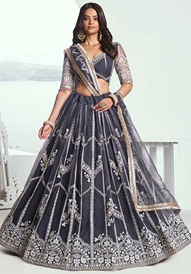 Slate Grey Embroidered Net Lehenga Set
