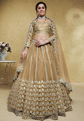 Beige Embroidered Net Lehenga Set