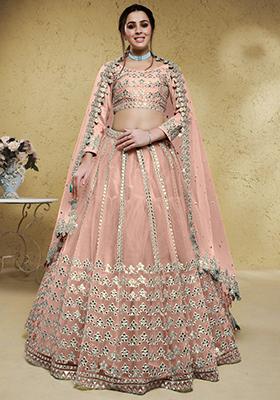 Pink Embroidered Net Lehenga Set