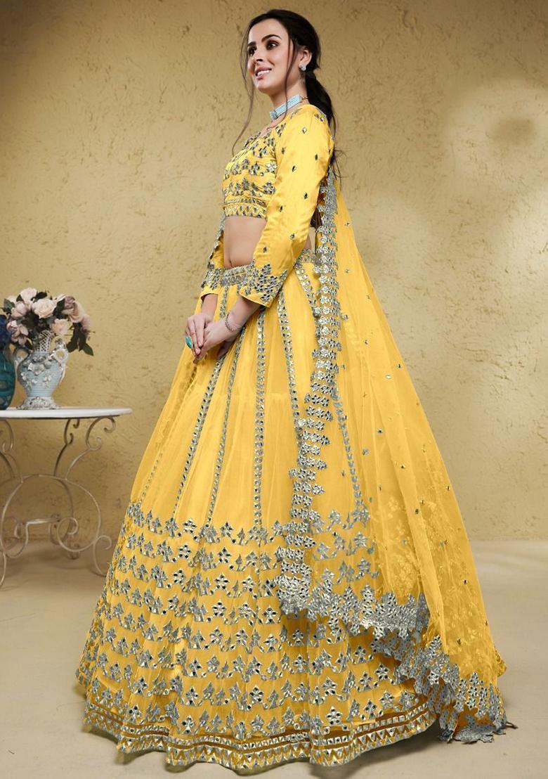 Yellow Embroidered Net Lehenga Set