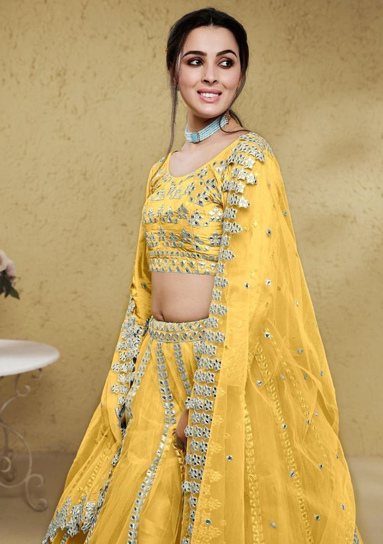 Yellow Embroidered Net Lehenga Set