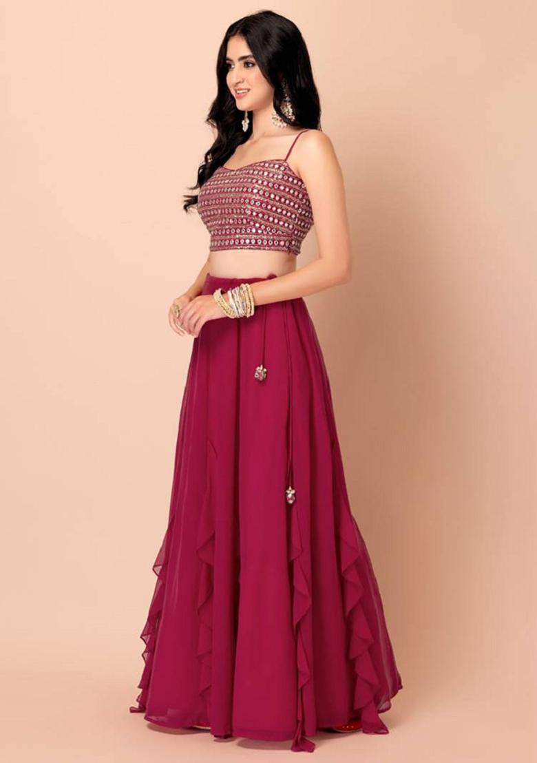 Pink Embroidered Georgette Lehenga Set
