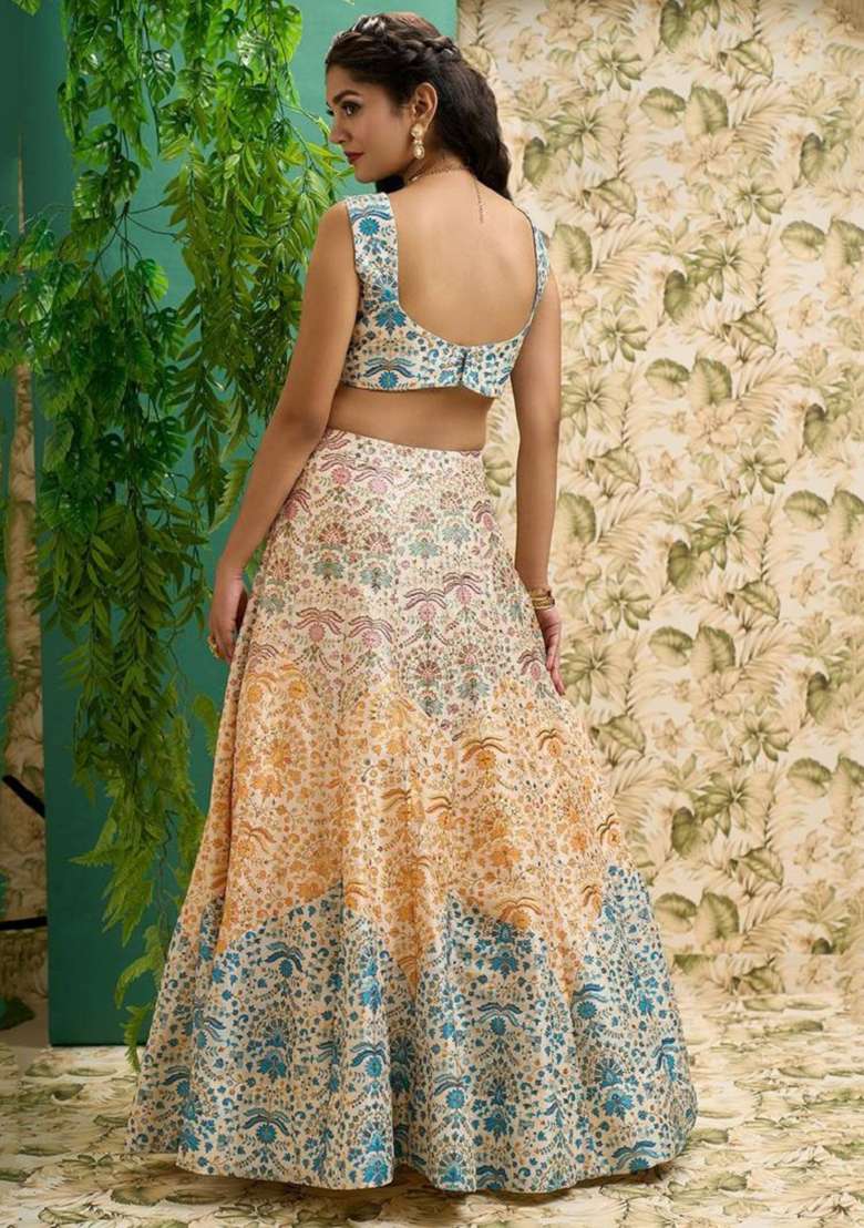 Multicolor Embroidered Art Silk Blend Lehenga Set for Diwali and Festive Wear - Indya