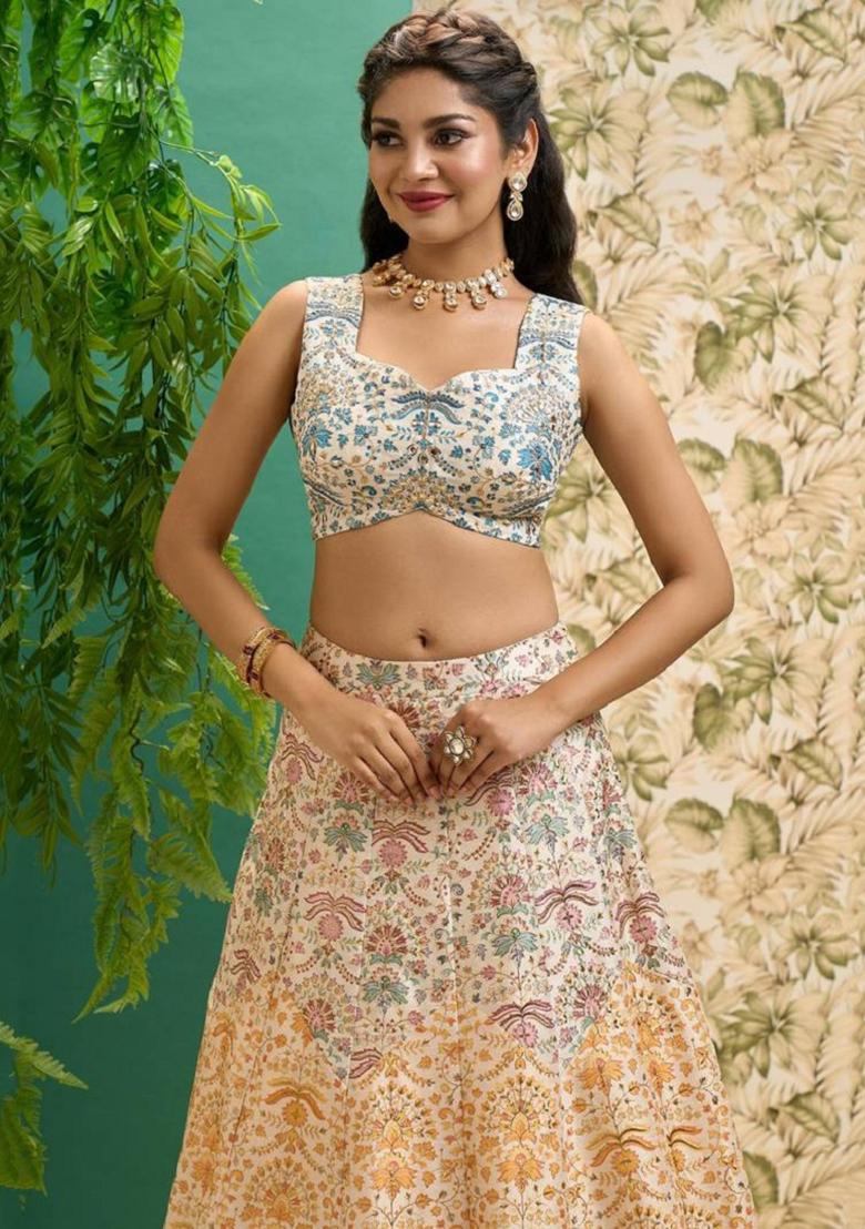 Multicolor Embroidered Art Silk Lehenga Set