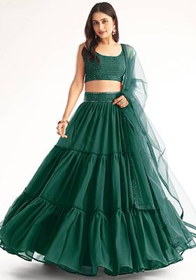 Green Embroidered Georgette Lehenga Set