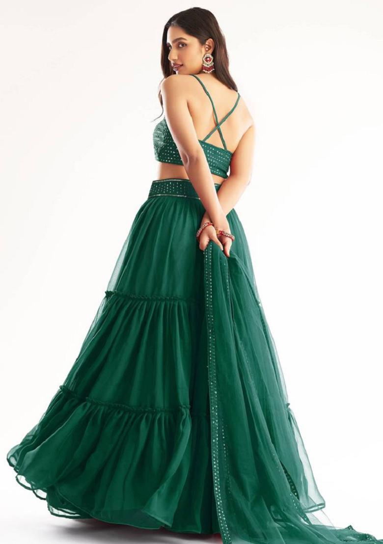 Green Embroidered Georgette Lehenga Set