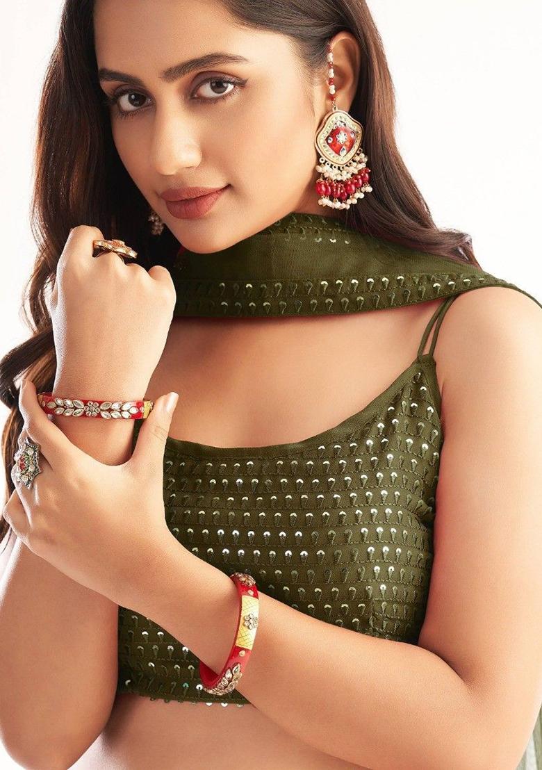 Mehendi Embroidered Georgette Lehenga Set