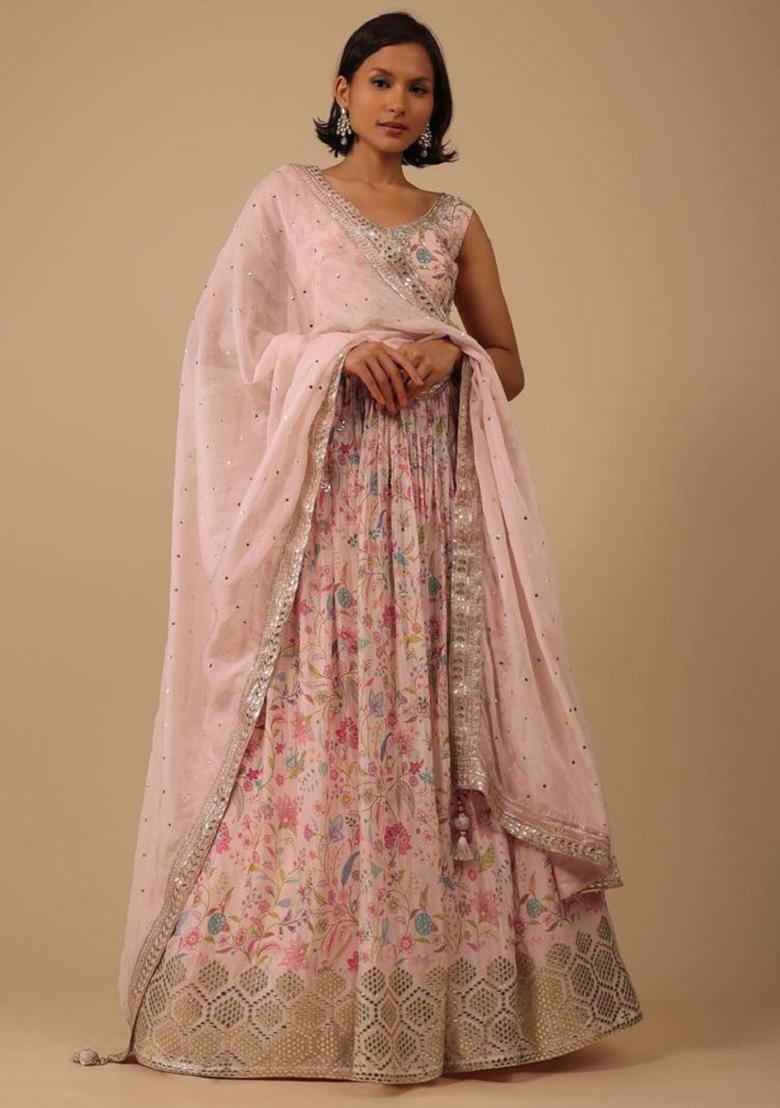 Peach Embroidered Organza Lehenga Set