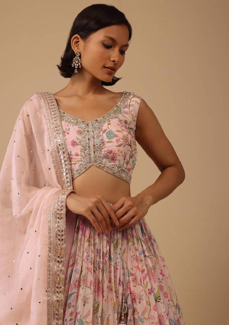 Peach Embroidered Organza Lehenga Set
