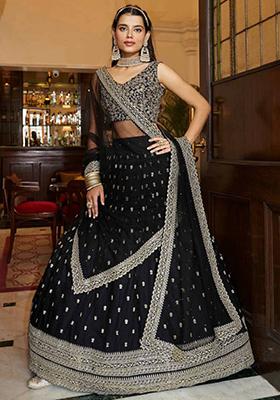 Black Embroidered Georgette Lehenga Set