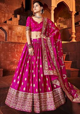 Hot Pink Embroidered Silk Lehenga Set