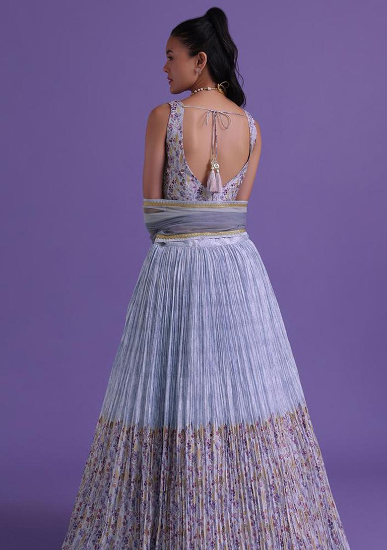 Sky Blue Embroidered Art Silk Lehenga Set