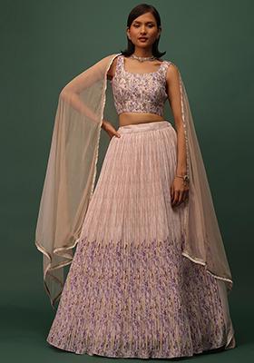 Peach Embroidered Art Silk Lehenga Set