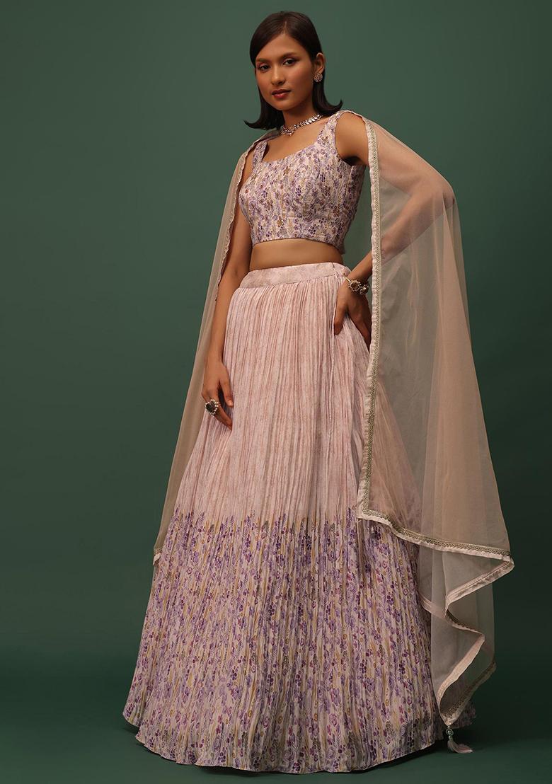 Peach Embroidered Art Silk Lehenga Set