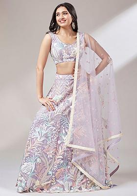 Lavender Embroidered Net Lehenga Set