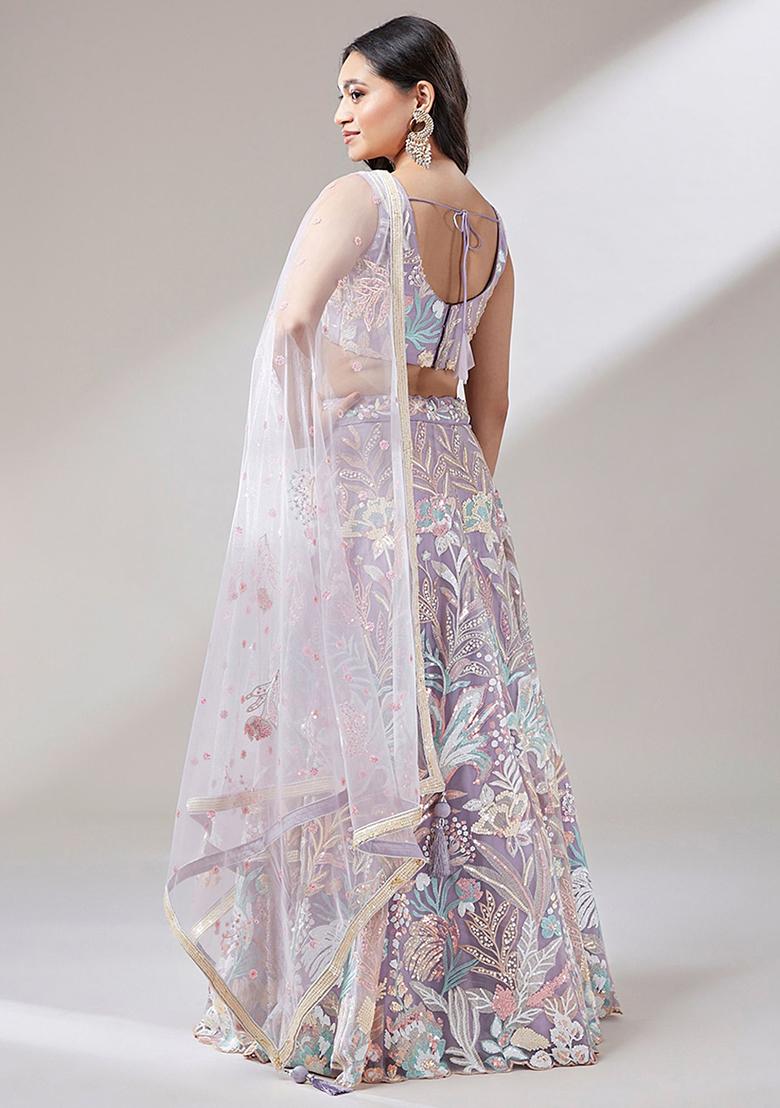Lavender Embroidered Net Lehenga Set