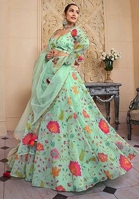 Sea Green Embroidered Organza Lehenga Set