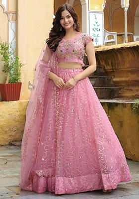 Blush Pink Embroidered Net Lehenga Set